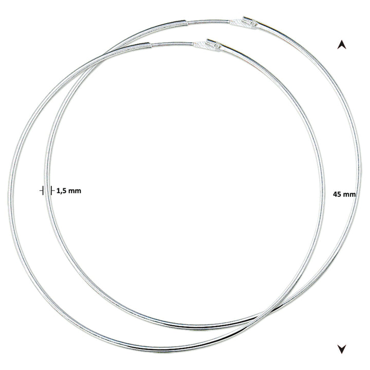 oorringen 1,5 mm ronde buis zilver wit