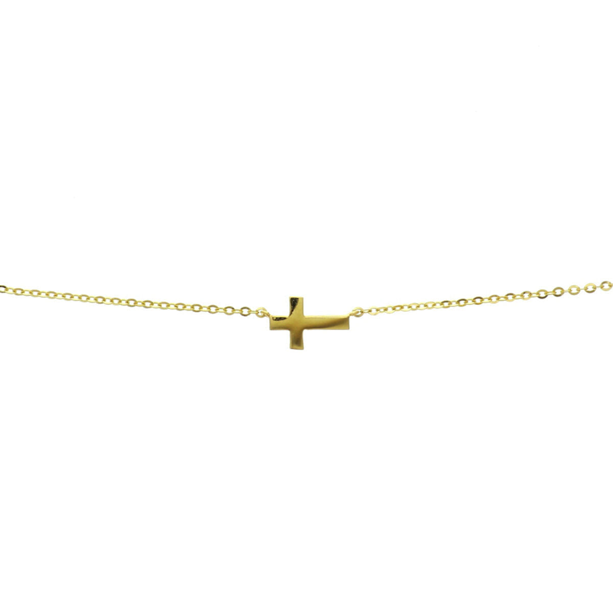 Het Van der Kooij Collectie collier kruis 41 - 43 - 45 cm in 14K geelgoud heeft een kleine, horizontale kruis hanger, elegant gecentreerd op een effen witte achtergrond.