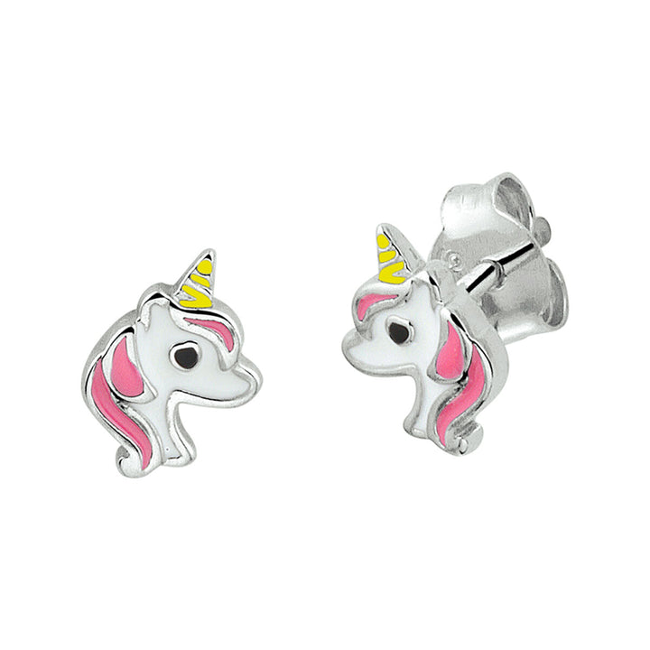 unicorn silver rhodium plated ear studs