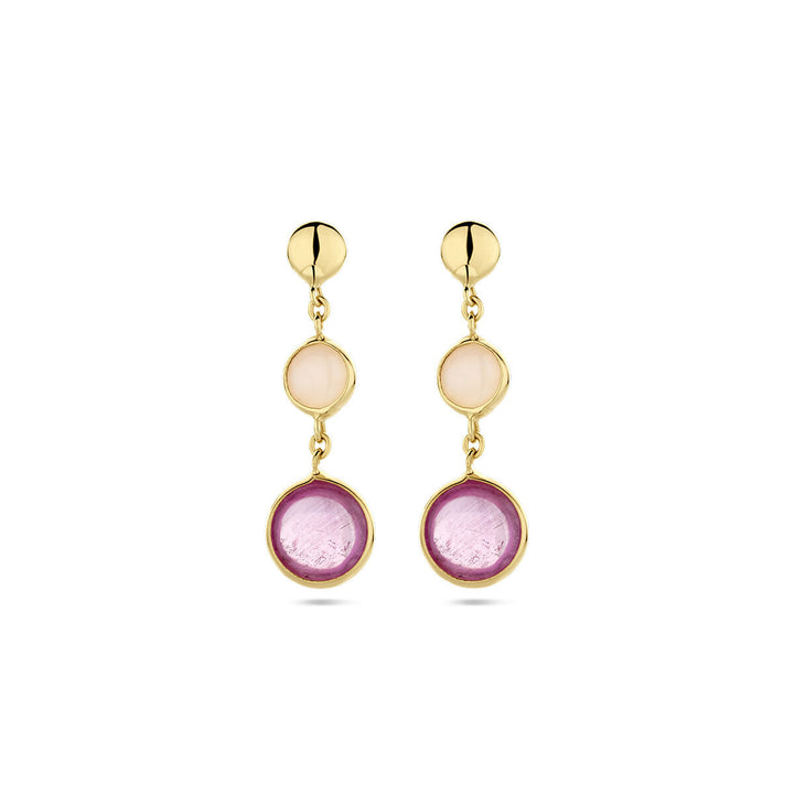 earrings pink ruby ​​and pink opal 14K yellow gold