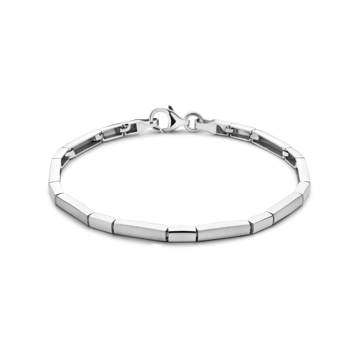 Een strakke Van der Kooij Collectie Zilveren armband choker poli/mat, gerhodineerd en met rechthoekige schakels en een karabijnsluiting, getoond op een effen witte achtergrond.