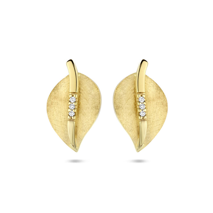 ear studs leaf scratched diamond 0.02ct (2x 0.01ct) h si 14K yellow gold