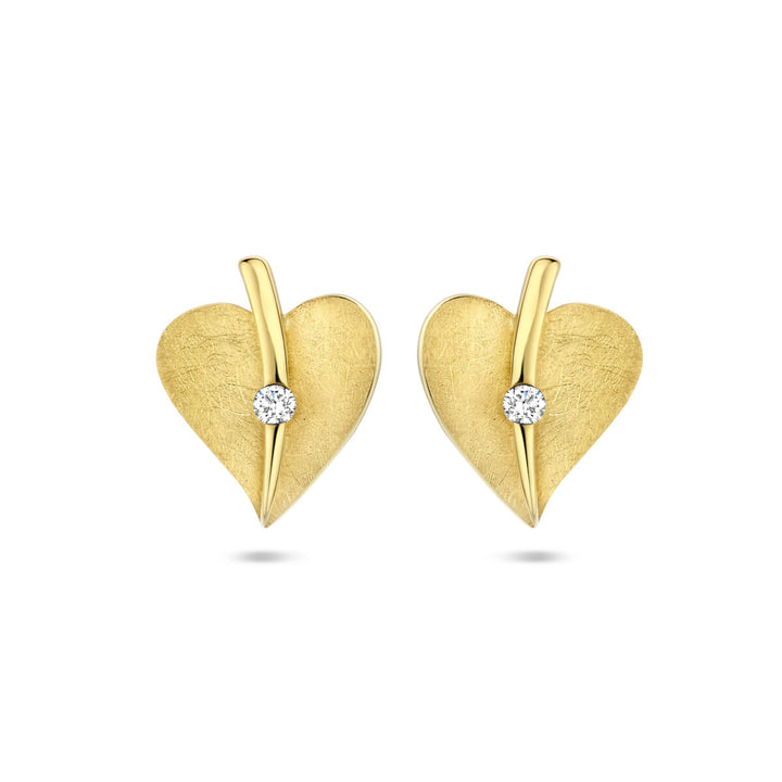 stud earrings heart scratched diamond 0.04ct (2x 0.02ct) h si 14K yellow gold