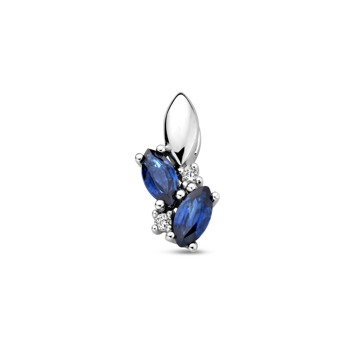 Hanger van 14K witgoud met twee saffieren en diamant van 0.02ct in een moderne zetting.