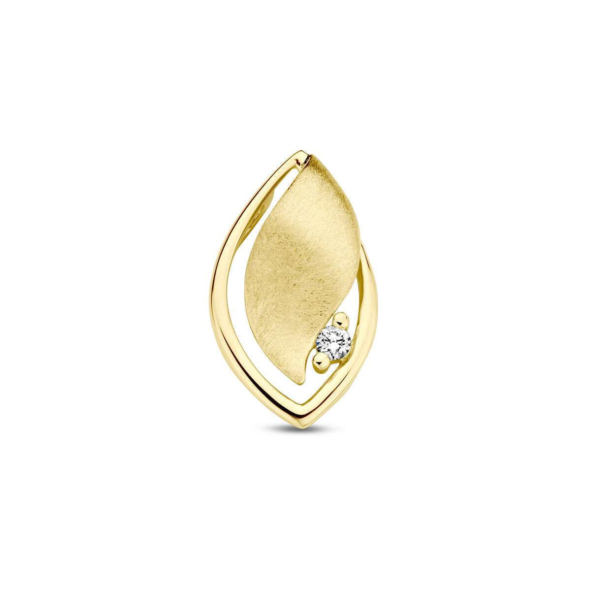 Hanger van 14K geelgoud met een matte en gepolijste afwerking, versierd met een diamant van 0.04 ct.