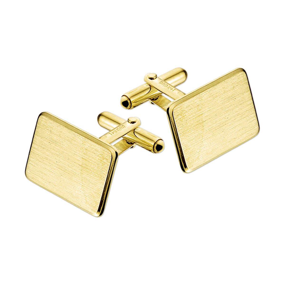 Een paar manchetknopen poli/mat gediamanteerd 14K geelgoud van Van der Kooij Collectie, met een gepolijste en matte diamantgeslepen afwerking voor een stijlvolle en verfijnde look.