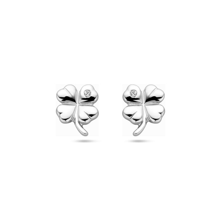 clover ear studs zirconia silver rhodium plated