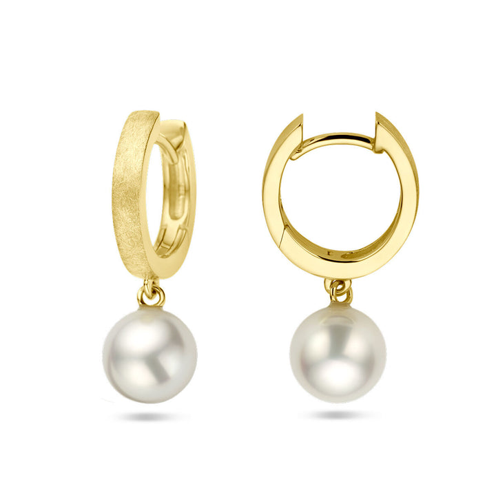 drop earrings pearl scratched 14K yellow gold