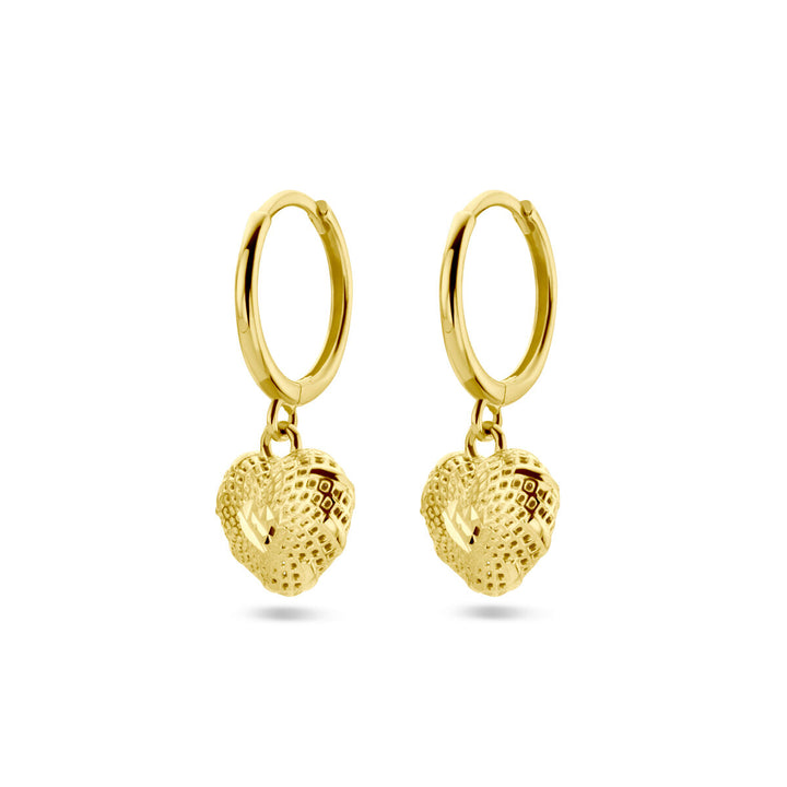 earrings heart diamond-plated 14K yellow gold
