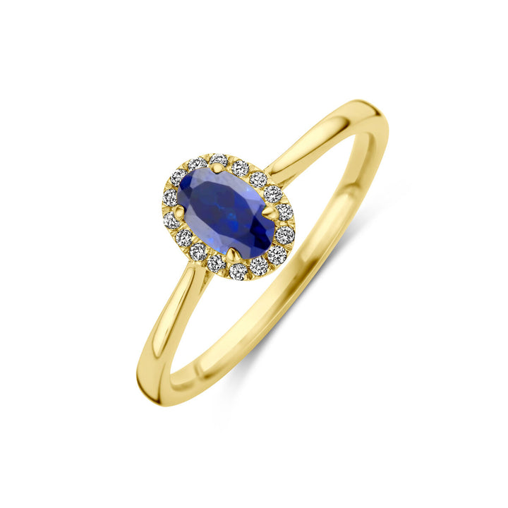 Ring Lab-grown Saphir und Diamant 0,075 ct H Si Halo 14 K Gelbgold