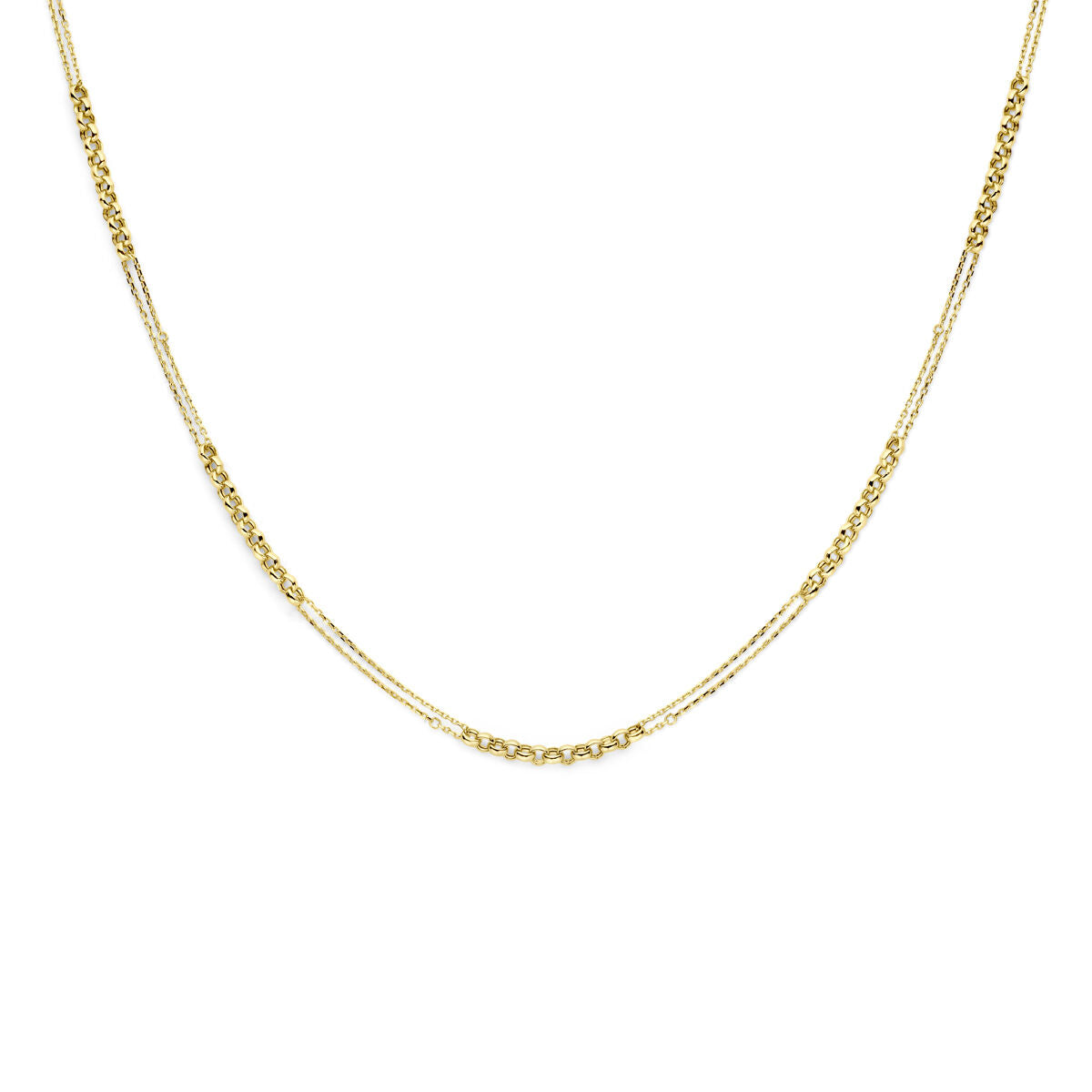 Gouden dames ketting van 14K met een verfijnde schakelstructuur en subtiele details.