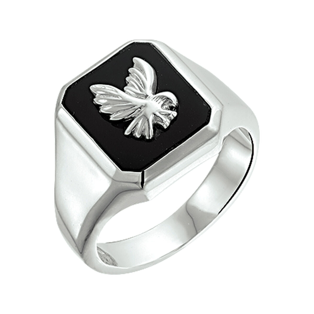Massieve zilveren zegelring met een zwarte onyx en een gegraveerde adelaar.