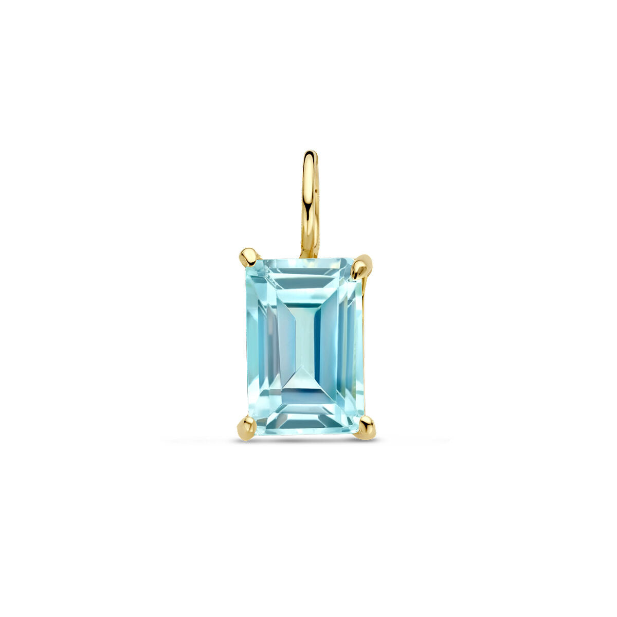 Hanger met een rechthoekige blauwe topaas, gezet in 14K geelgoud.