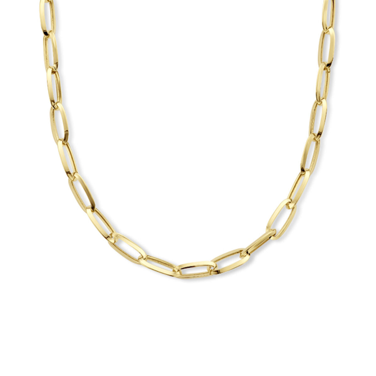 Collier van 14K geelgoud met spitse buisvormige schakels van 6,0 mm, lengte 43 cm.