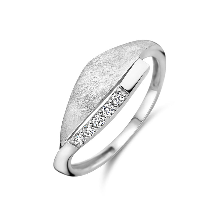 ring zirconia scratched silver rhodium plated