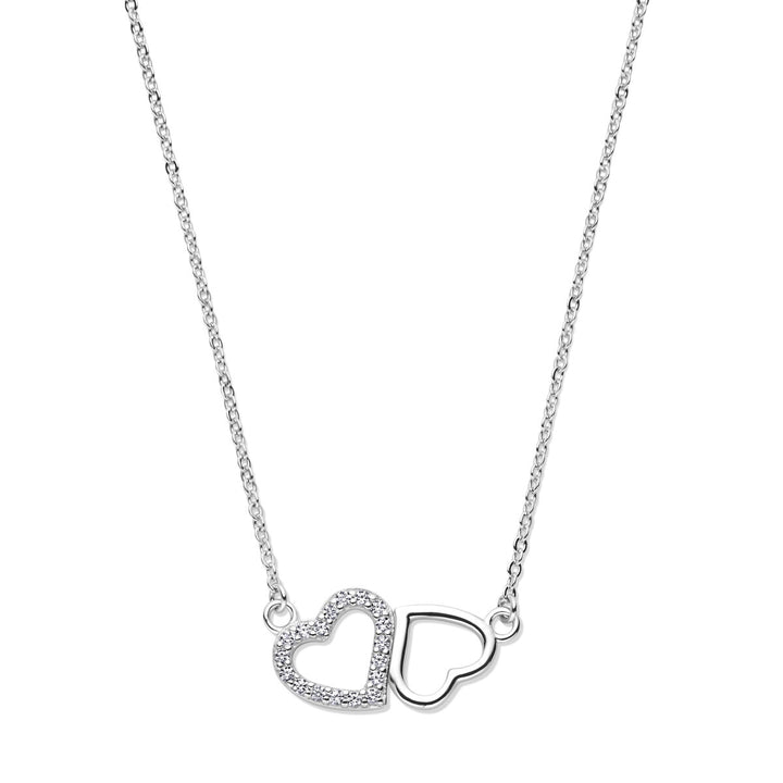 Halskette Herzen Zirkonia 42 + 3 cm Silber rhodiniert