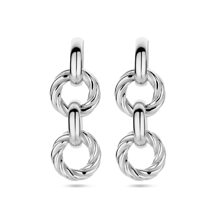 earrings circles twisted silver rhodium plated