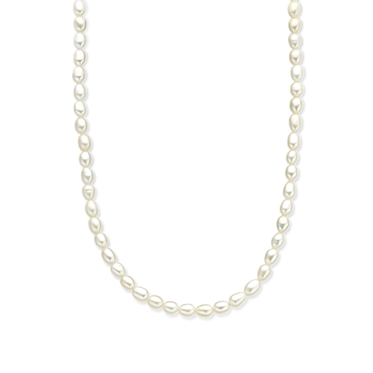 Zilveren gerhodineerde ketting met parels in een klassieke, ronde vorm.