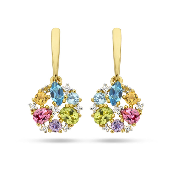 earrings natural colored stones and diamond 0.07ct h si 14K yellow gold