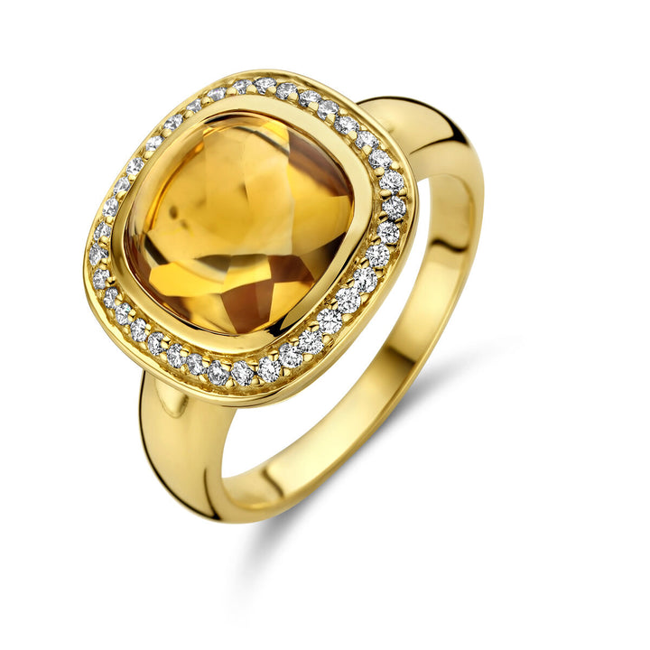 Ring Citrin und Diamant 0,20 ct H Si Halo 14 K Gelbgold