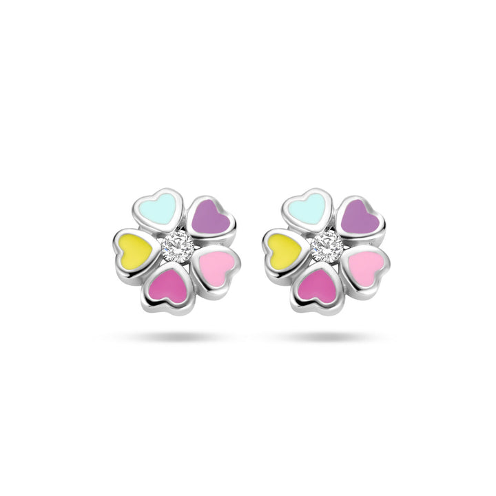 ear studs flower zirconia silver rhodium plated