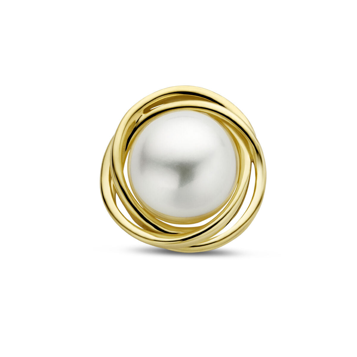 Hanger met een grote parel omringd door een golvende ring van 14K geelgoud.