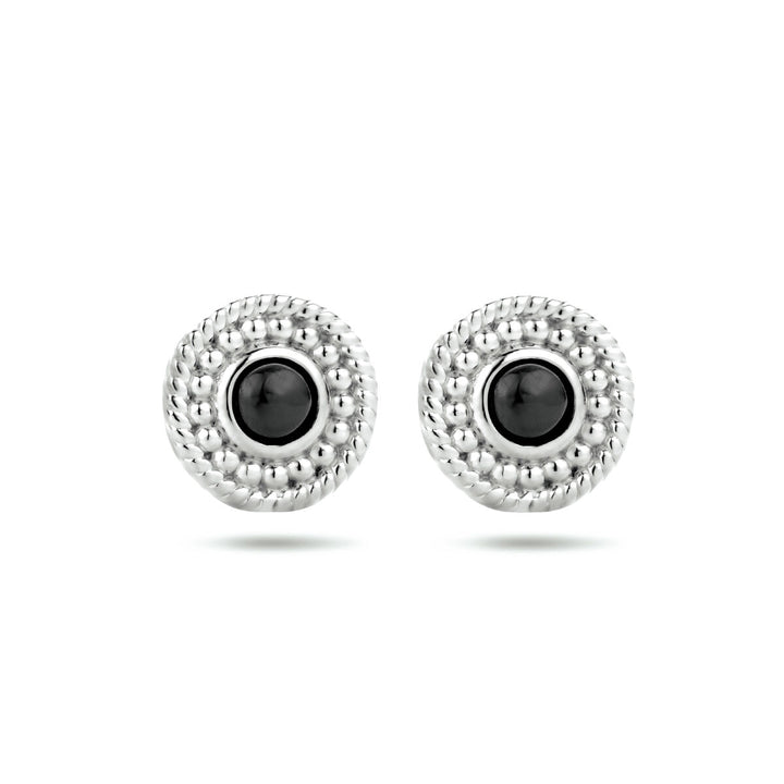 ear studs onyx silver rhodium plated