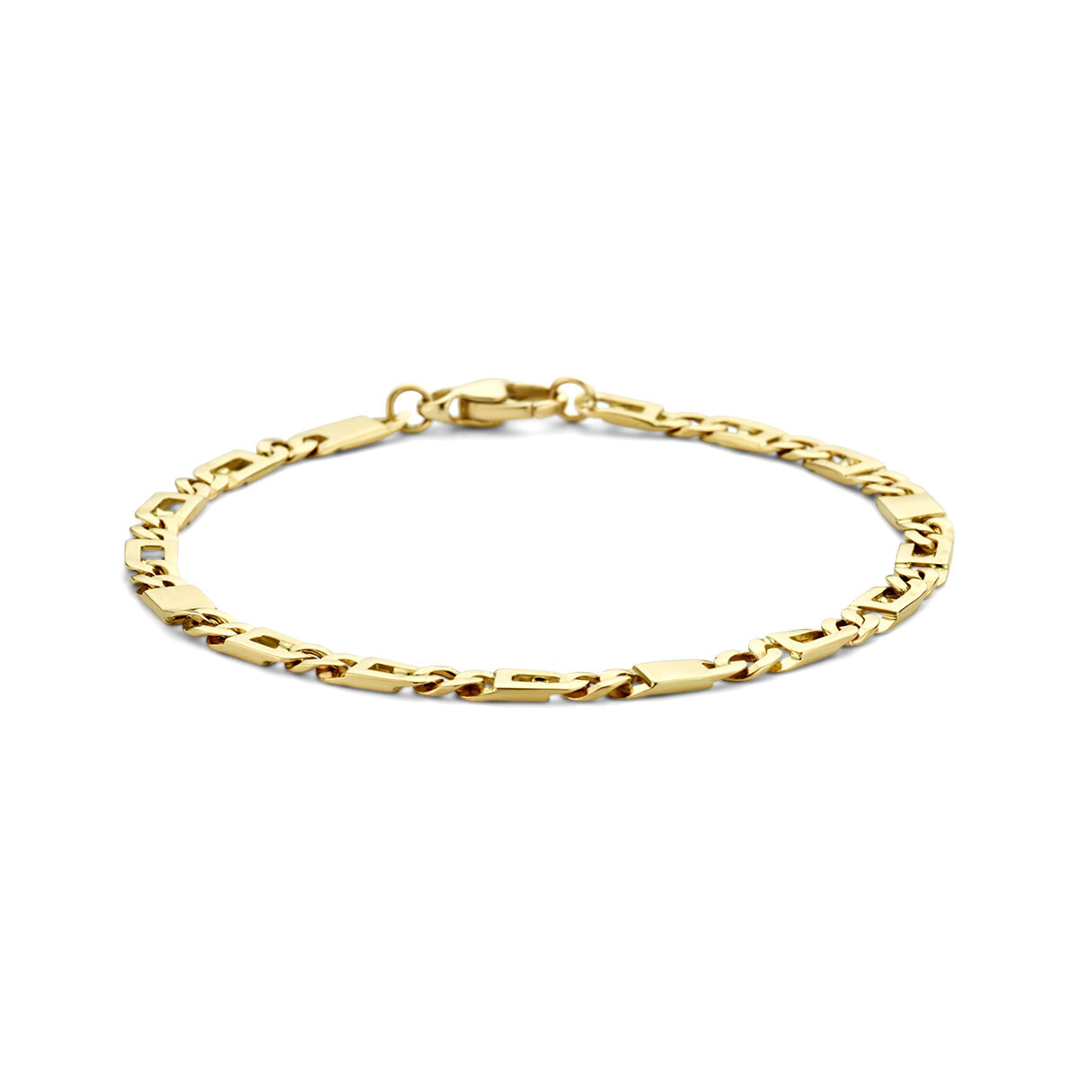 Gouden armband voor heren met valkenoog, 4,7 mm breed, 14K, met een schakelpatroon.