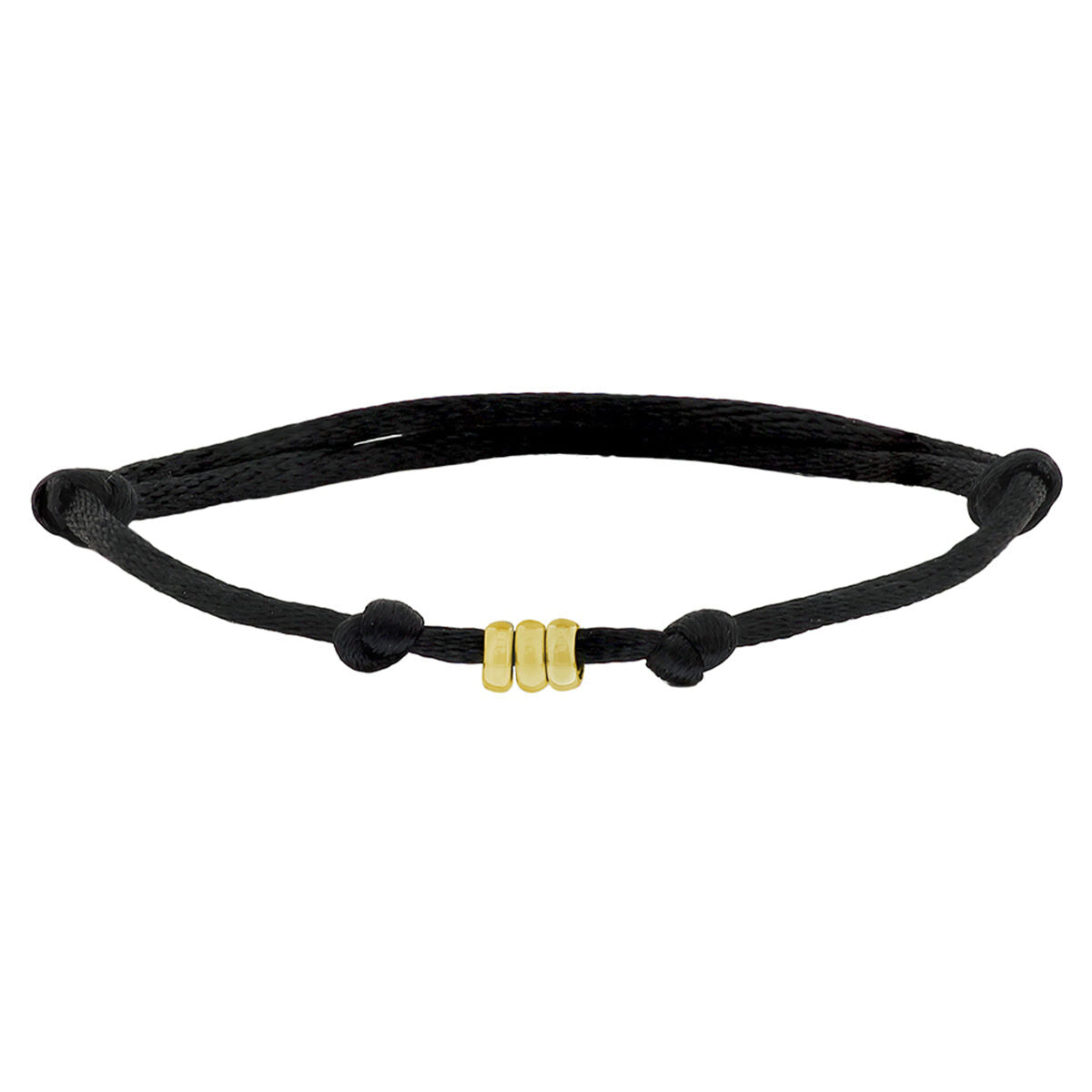 Armband van satijn met 14K gouden details en een zwarte rubber/nylon/leren band.