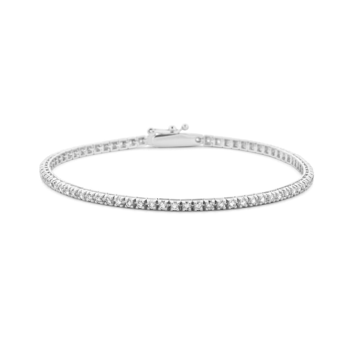 Tennisarmband van 14K witgoud met 1.00 ct diamanten, 2,0 mm breed en 17,5 cm lang.