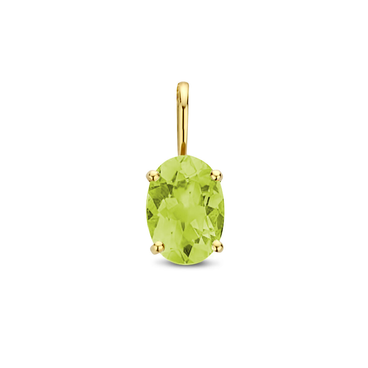 Hanger met een ovale peridot in een 14K geelgouden zetting.