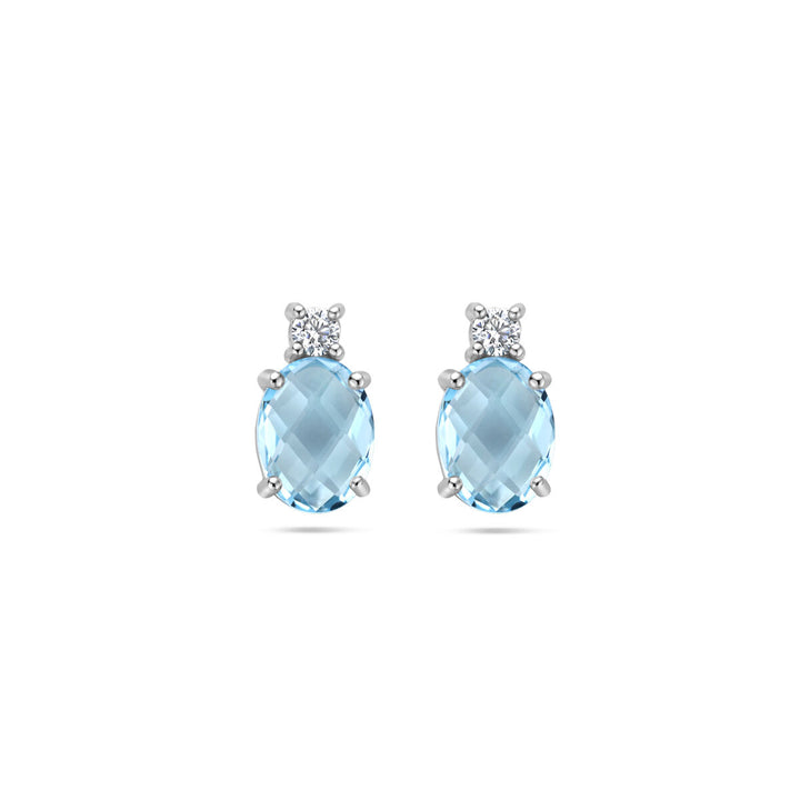 ear studs blue topaz and zirconia silver rhodium plated