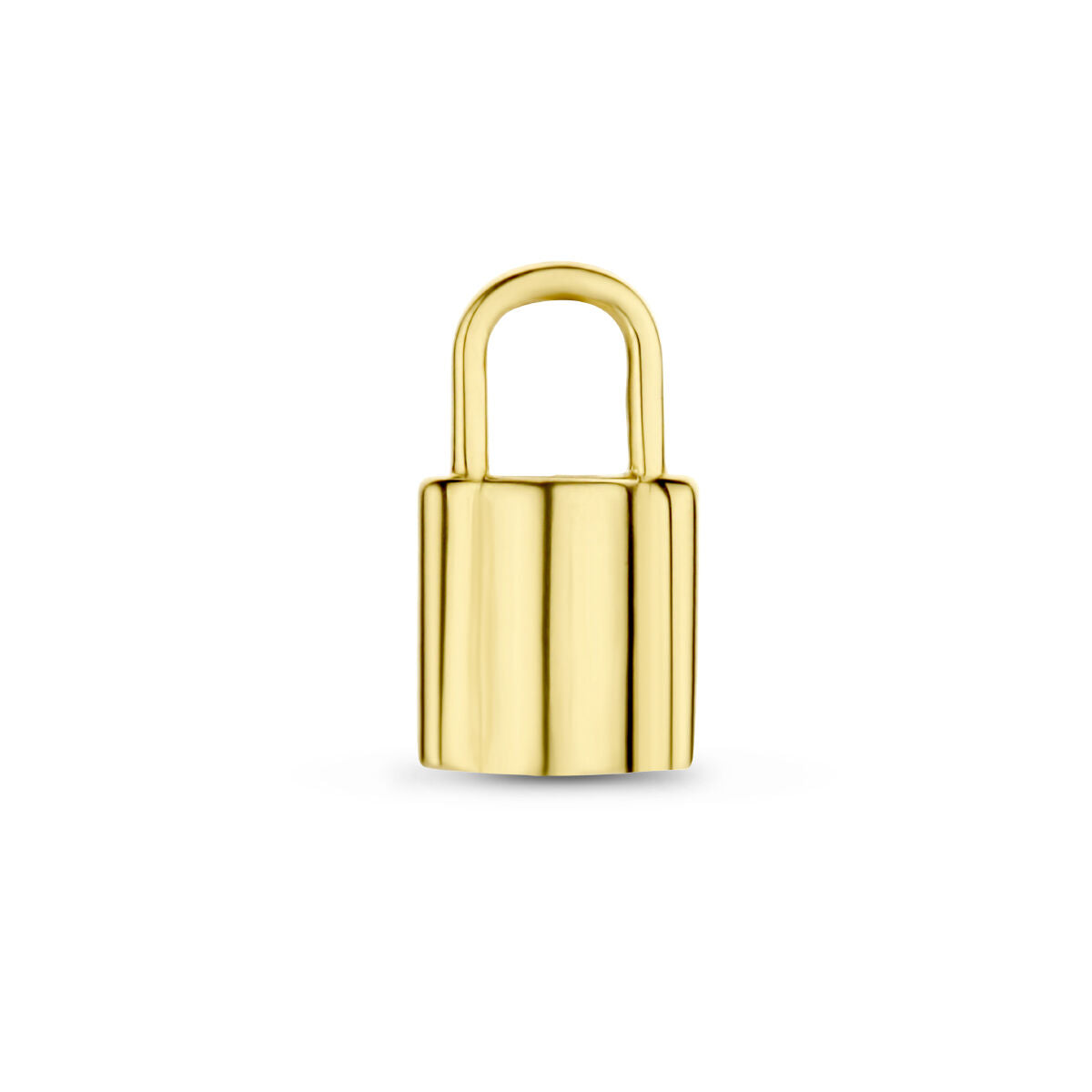 Hanger in de vorm van een slot, gemaakt van 14K geelgoud met een glanzende afwerking.