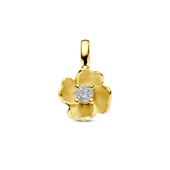 pendant flower and diamond 0.10ct h si 14K yellow gold