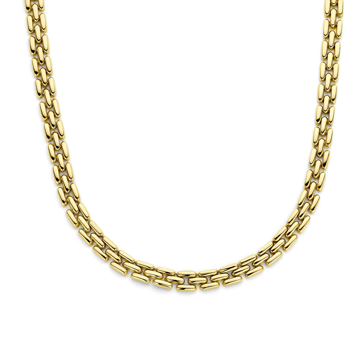 Collier van 14K geelgoud met een panterdesign, 6,5 mm breed en 44 cm lang.