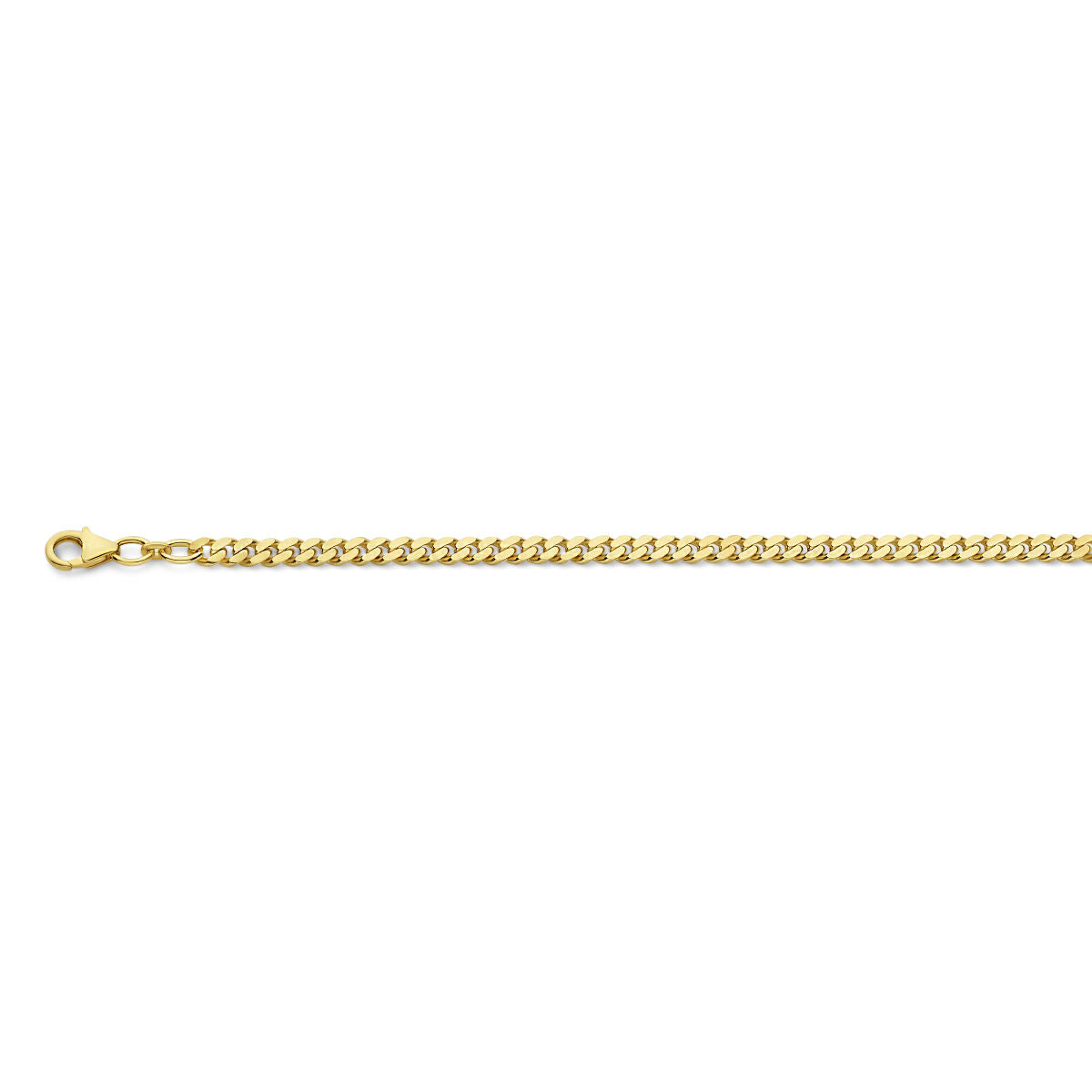De Van der Kooij Collectie Gouden ketting heren - gourmette 4-zijdes geslepen 4,1 mm massief 14K wordt weergegeven tegen een witte achtergrond - ideaal voor heren sieraden en elegant gepresenteerd in een luxe feestelijke verpakking.