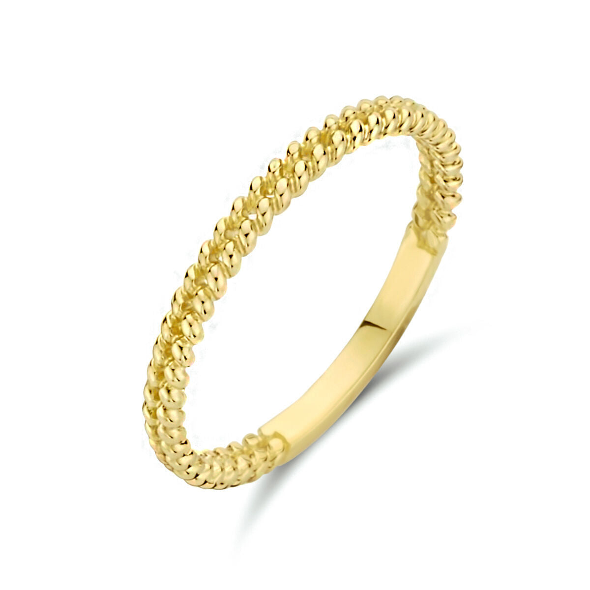 De Van der Kooij Collectie aanschuifring schakel 14K geelgoud heeft een luxe, kralen band-perfect voor liefhebbers van tijdloze stijl. Afgebeeld op een witte achtergrond.