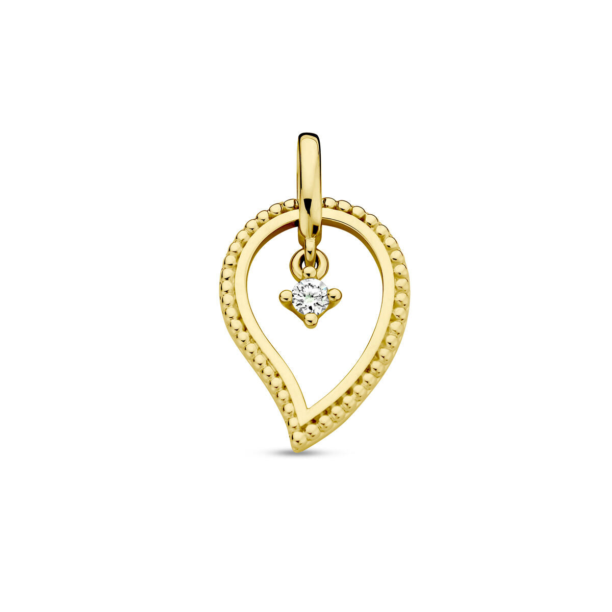 Hanger in 14K geelgoud met een hartvormige opengewerkte design en een diamant van 0.06ct.