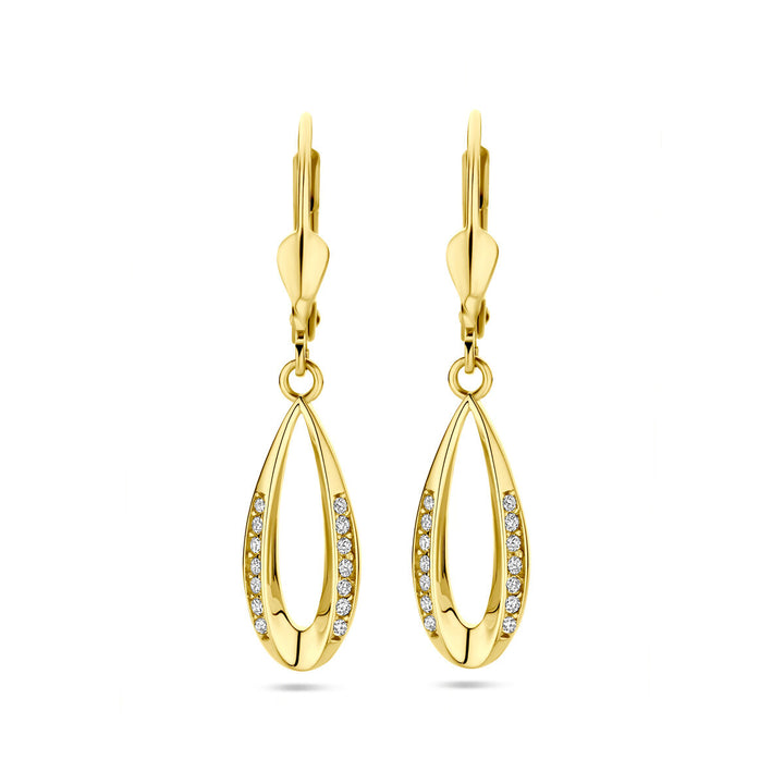earrings zirconia brisur hook 14K yellow gold
