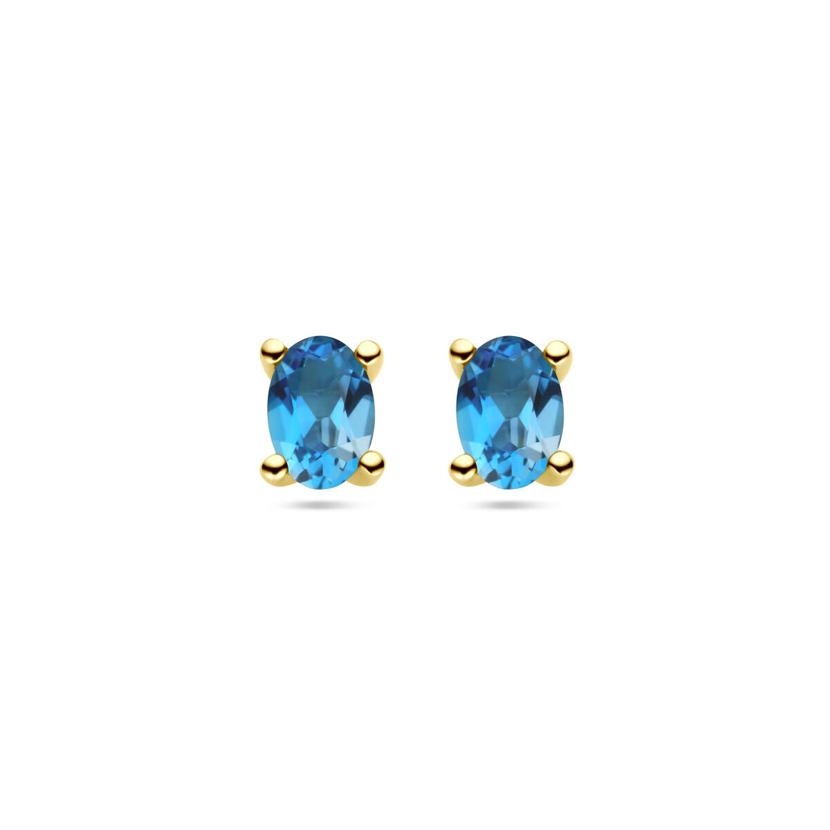 Oorknoppen van 14K geelgoud met ovale london blue topaas stenen.