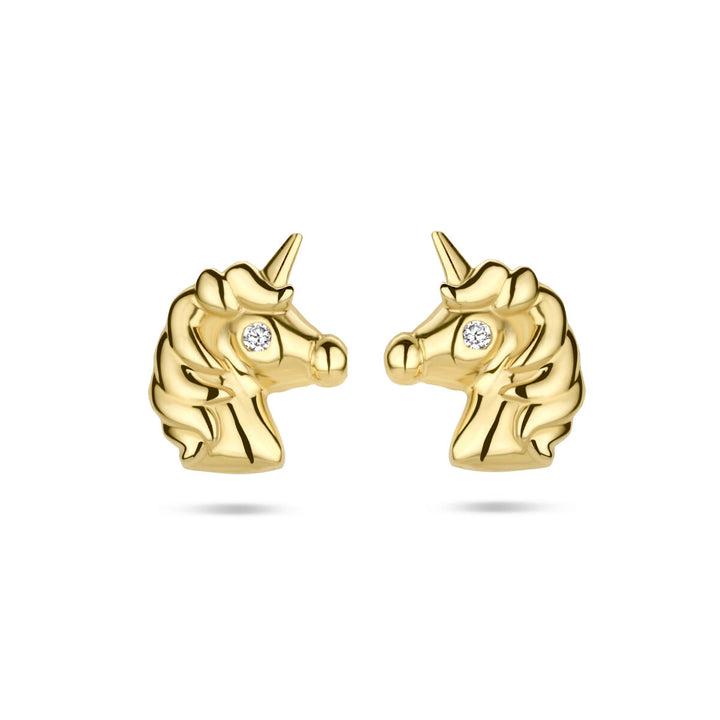 ear studs unicorn zirconia 14K yellow gold
