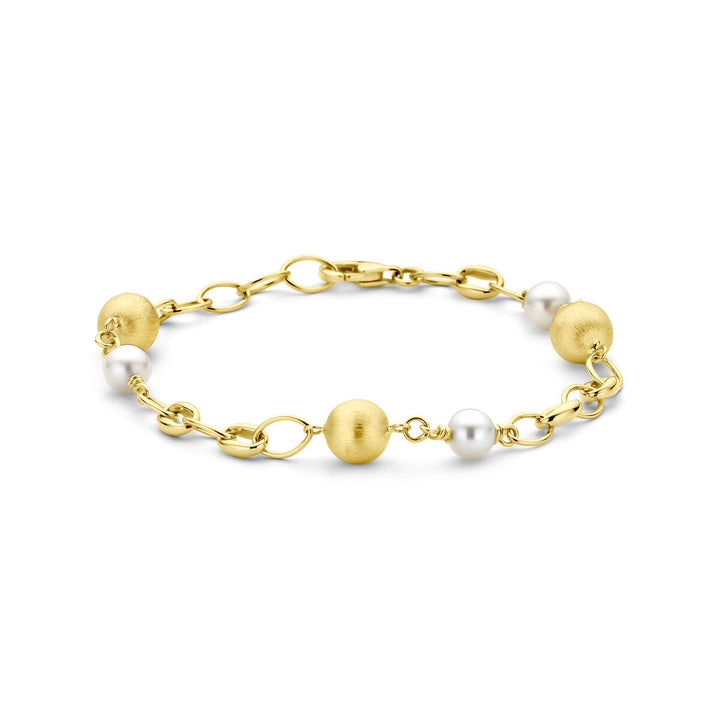 Gold bracelet ladies balls and pearls poly/matte 14K