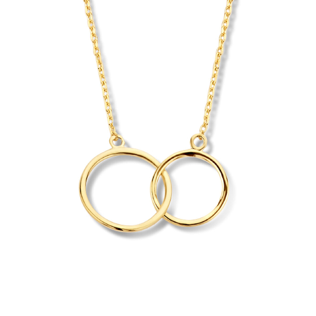 Gouden damesketting met twee ronde schakels van 14K goud.