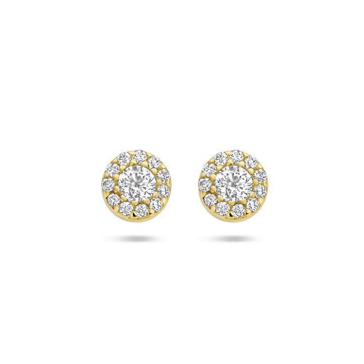 ear studs zirconia halo 14K yellow gold