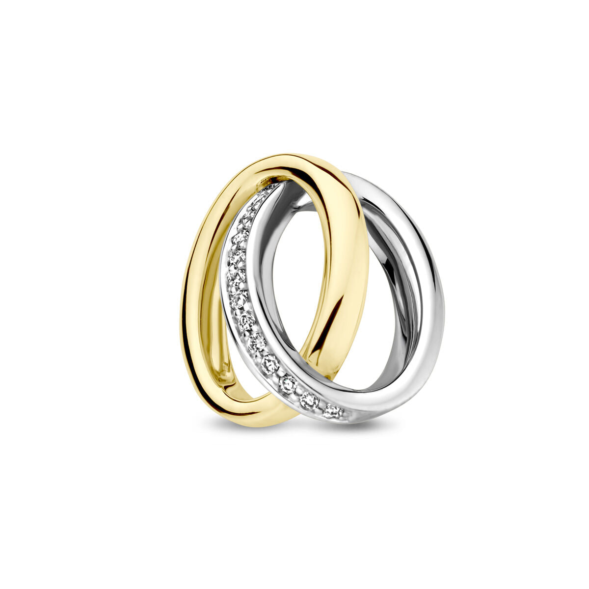 Bicolor gouden hanger met een combinatie van geel en wit goud, versierd met een rijtje diamanten.
