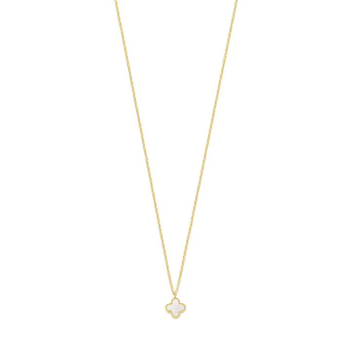 Gold Damen Halskette 4-blättriges Kleeblatt Perlmutt 14K