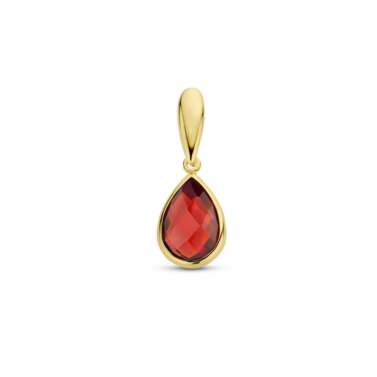 Hanger in 14K geelgoud met een druppelvormige, facetteer granaat.