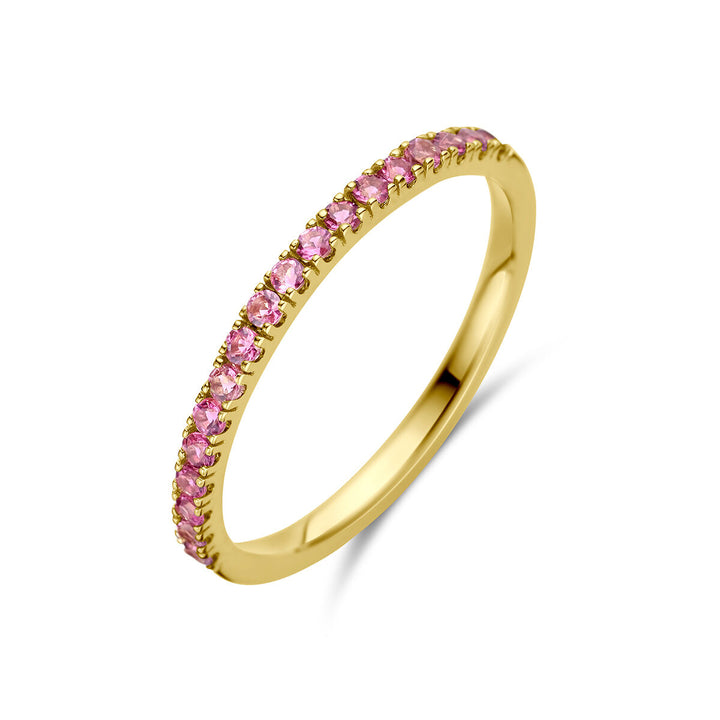 ring met geboortesteen roze toermalijn oktober 14K geelgoud