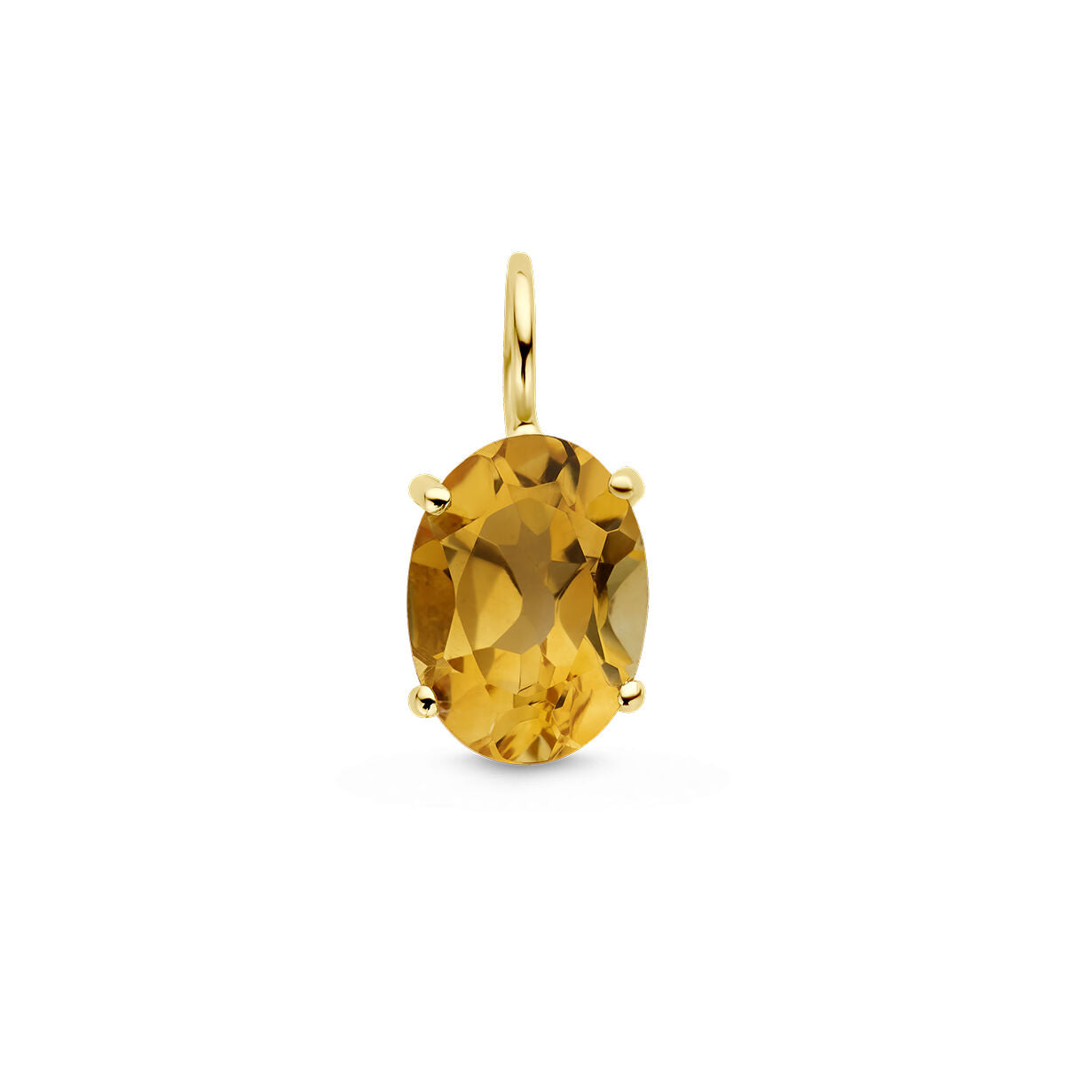 Hanger met een ovale citrien in 14K geelgoud, met vierpootzetting.