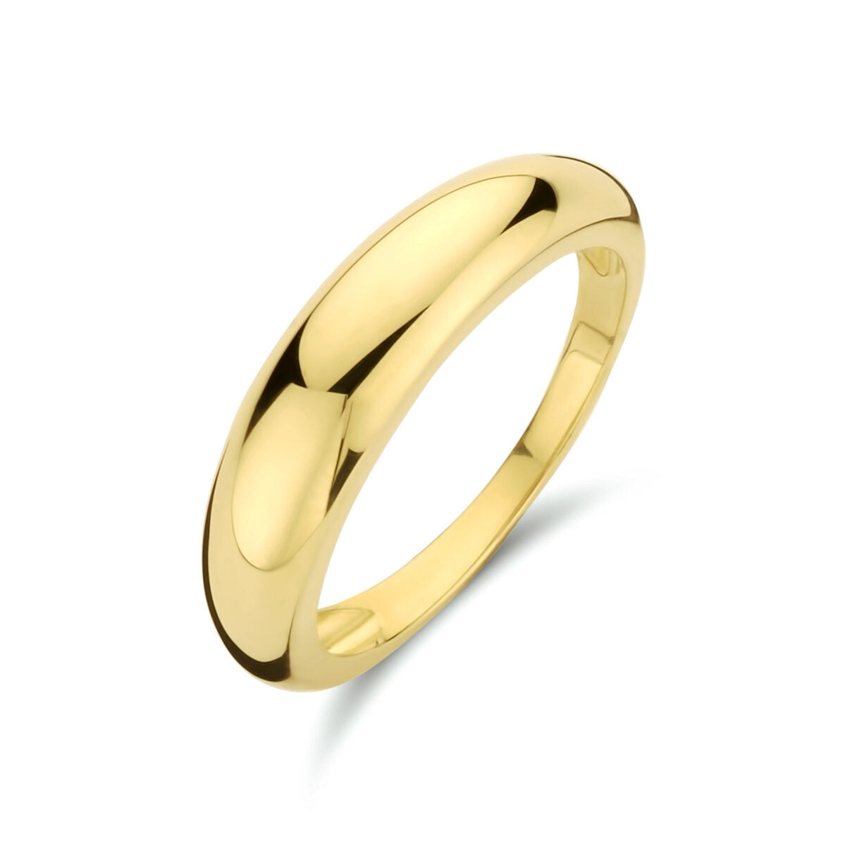De Van der Kooij Collectie ring 14K geelgoud heeft een gladde, afgeronde band - een tijdloos ontwerp weergegeven op een effen witte achtergrond, perfect voor elke dames sieraden collectie.